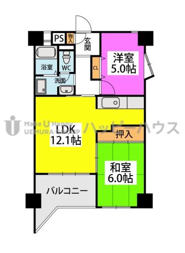 アルテハイム宮ノ陣(2LDK/7階)の間取り写真