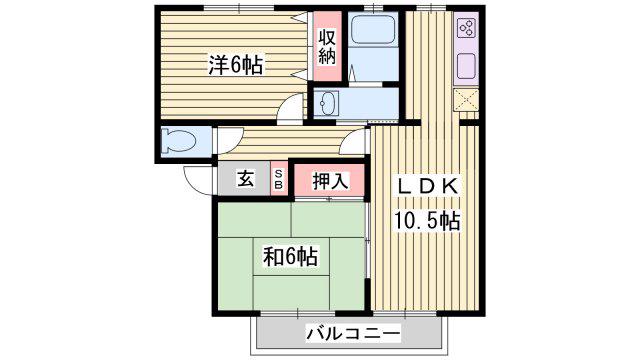 ジュネス今宿(2LDK/2階)の間取り写真
