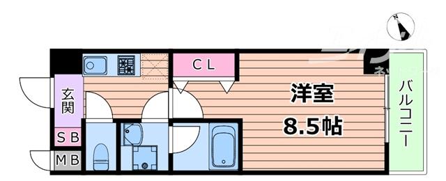 リバースクエア103(1K/3階)の間取り写真