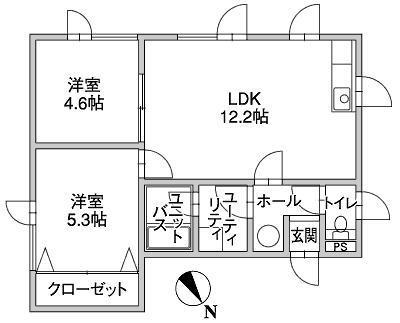 ＪＲ函館本線 小樽築港駅 バス乗車時間：8分 最寄りバス停で下車 徒歩3分 2階建 築25年(2LDK/1階)の間取り写真
