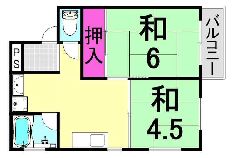 レジデンス老松(2LDK/3階)の間取り写真