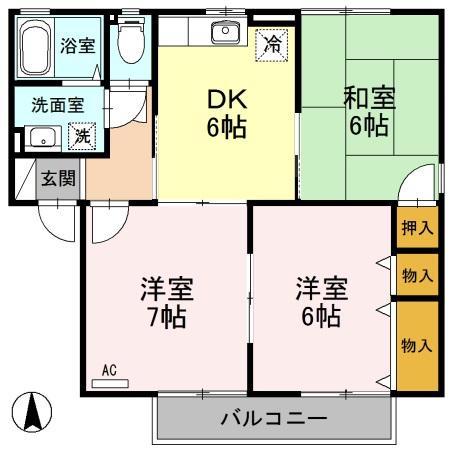 グリーンコートマーガレット館(3DK/2階)の間取り写真