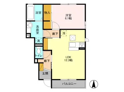 プリマクラッセD(1LDK/1階)の間取り写真