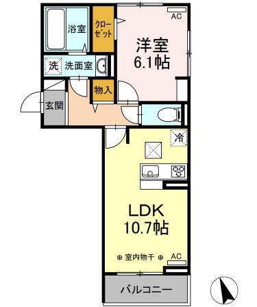 ひまわり II A棟(1LDK/1階)の間取り写真