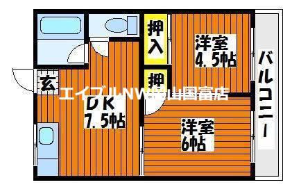 コーポ枝松(2DK/2階)の間取り写真
