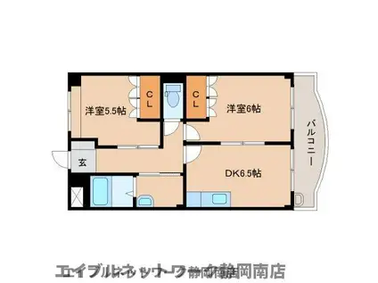 静岡鉄道静岡清水線 春日町駅 徒歩59分 3階建 築19年(2DK/3階)の間取り写真