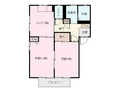 コーポK(2DK/2階)の間取り写真