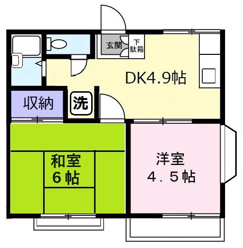 コーポ・リバーサイドB(2DK/2階)の間取り写真