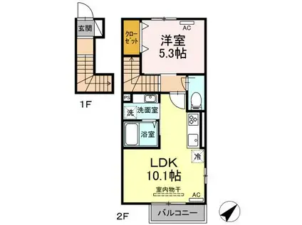 ガーデンリバーハイツ御領(1LDK/2階)の間取り写真