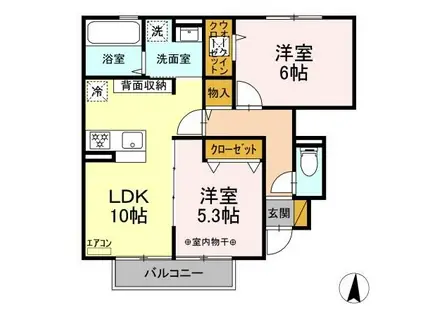 ムーンリバ―A棟(2LDK/1階)の間取り写真