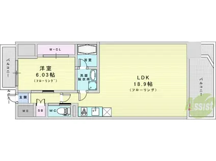 プレジオ新大阪EURO(1LDK/2階)の間取り写真