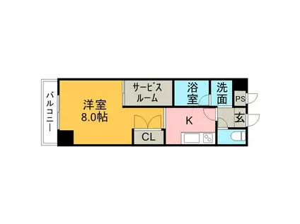 名鉄小牧線 小牧駅 徒歩5分 12階建 築23年(1K/8階)の間取り写真