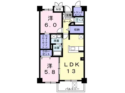 クリスタル穂高 DK(2LDK/1階)の間取り写真