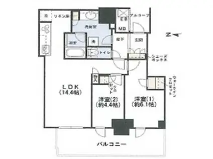 シエリアタワー大阪堀江(2LDK/9階)の間取り写真