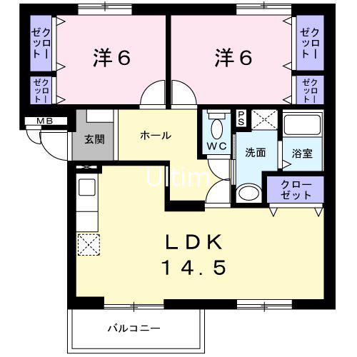 フローラ(2LDK/3階)の間取り写真