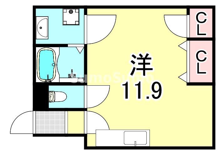 平野レジデンス(ワンルーム/2階)の間取り写真