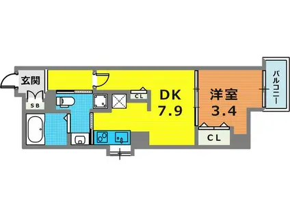 エカルラート青谷(1DK/2階)の間取り写真