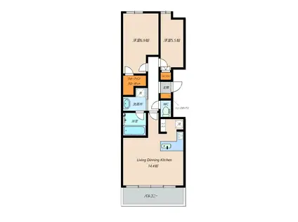 プレミストタワー総曲輪(2LDK/13階)の間取り写真