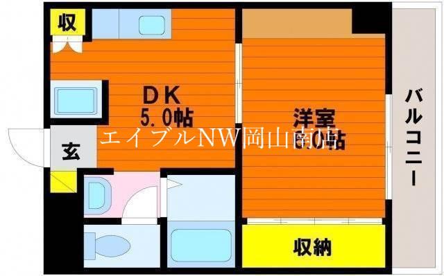 マンション樹宝(1DK/4階)の間取り写真
