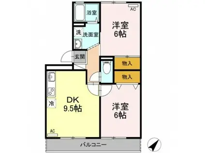 シャトレー西本II(2DK/3階)の間取り写真