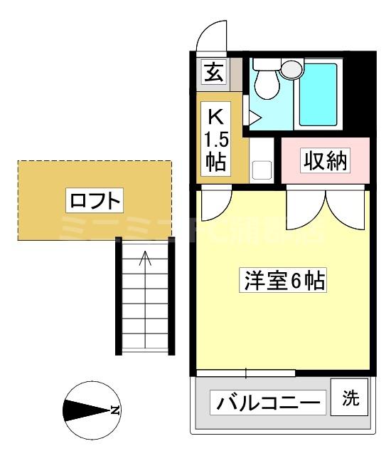 ジュネス芦谷(1K/2階)の間取り写真