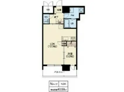 スプランディッド十三本町(1LDK/15階)の間取り写真