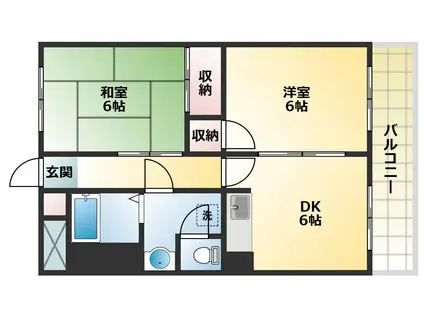 マリワール川辺(2DK/3階)の間取り写真