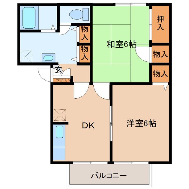 パレーシャル椌木(2DK/2階)の間取り写真