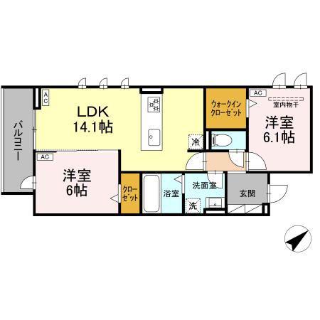 グレイスガーデン赤渋(2LDK/2階)の間取り写真