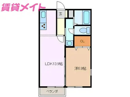 ラ・テラ滝川(1LDK/3階)の間取り写真