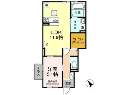 OKメゾン城ヶ丘(1LDK/1階)の間取り写真