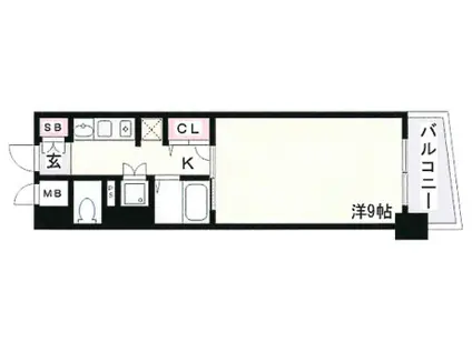 アスヴェルみなと元町オーシャンフロント(1K/9階)の間取り写真