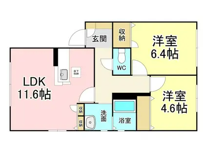 フェリーチェ学研台II B棟(2LDK/1階)の間取り写真
