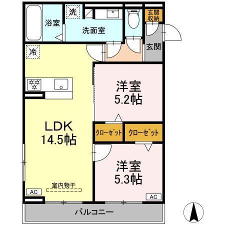 FORTUNA・ZUKAIII(2LDK/2階)の間取り写真