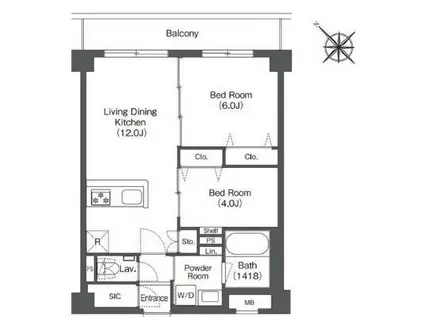 HAKATA STATION サウス(2LDK/4階)の間取り写真