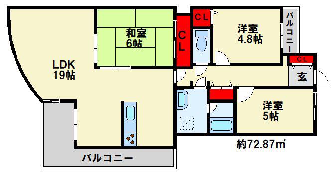 イマージュアークヒルズ黒崎西(3LDK/12階)の間取り写真