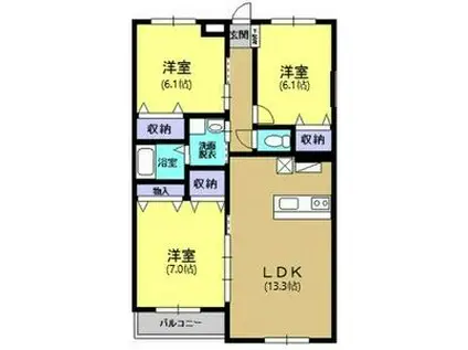 Y&Mティースマイル小山(3LDK/3階)の間取り写真