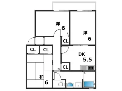 LIFE梅田(3DK/2階)の間取り写真