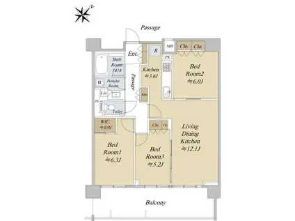 シティテラス立川(3LDK/6階)の間取り写真