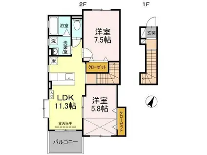 ハイツ曙III(2LDK/2階)の間取り写真
