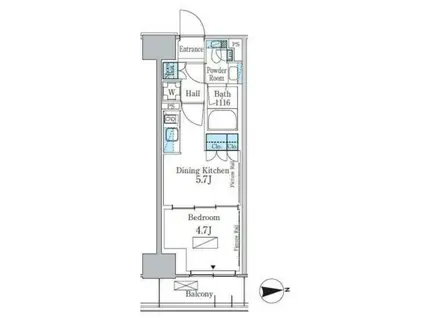 パークアクシス新宿百人町(1DK/5階)の間取り写真
