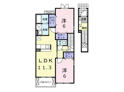 メゾン・アンソレイエ II(2LDK/2階)の間取り写真