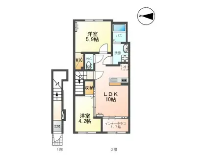 天童市東久野本2丁目アパート(2LDK/2階)の間取り写真