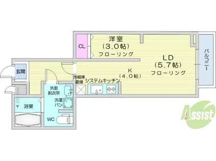 メリディアン多賀城山王参番館(1LDK/1階)の間取り写真