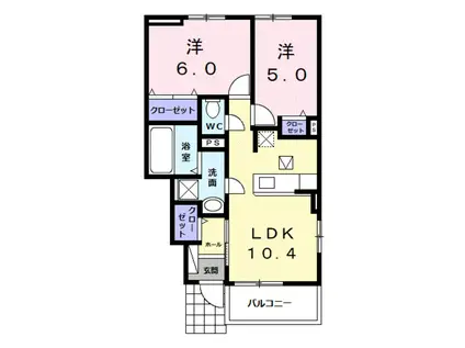 クインスーA(2LDK/1階)の間取り写真