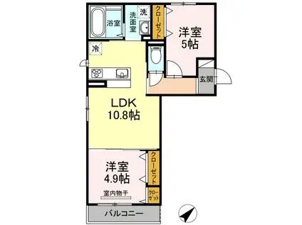 ケセラ A棟(2LDK/2階)の間取り写真