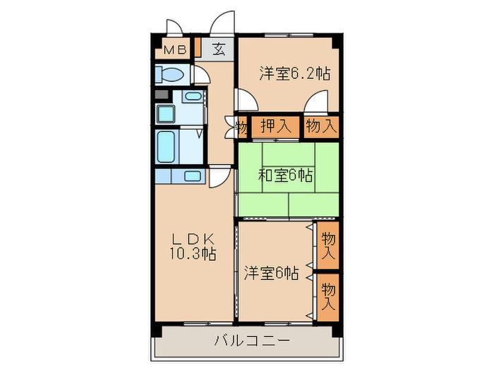 ソレーユ五条壱番館(3LDK/2階)の間取り写真
