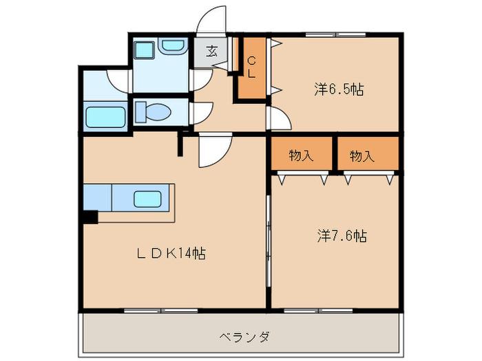 カテドラール柱曙(2LDK/1階)の間取り写真