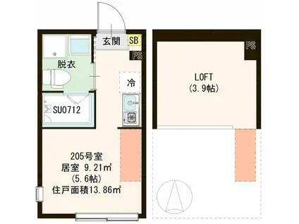 エルピス鷺ノ宮(ワンルーム/2階)の間取り写真