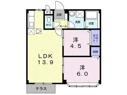 ホワイトルーム飯村A(2LDK/1階)の間取り写真